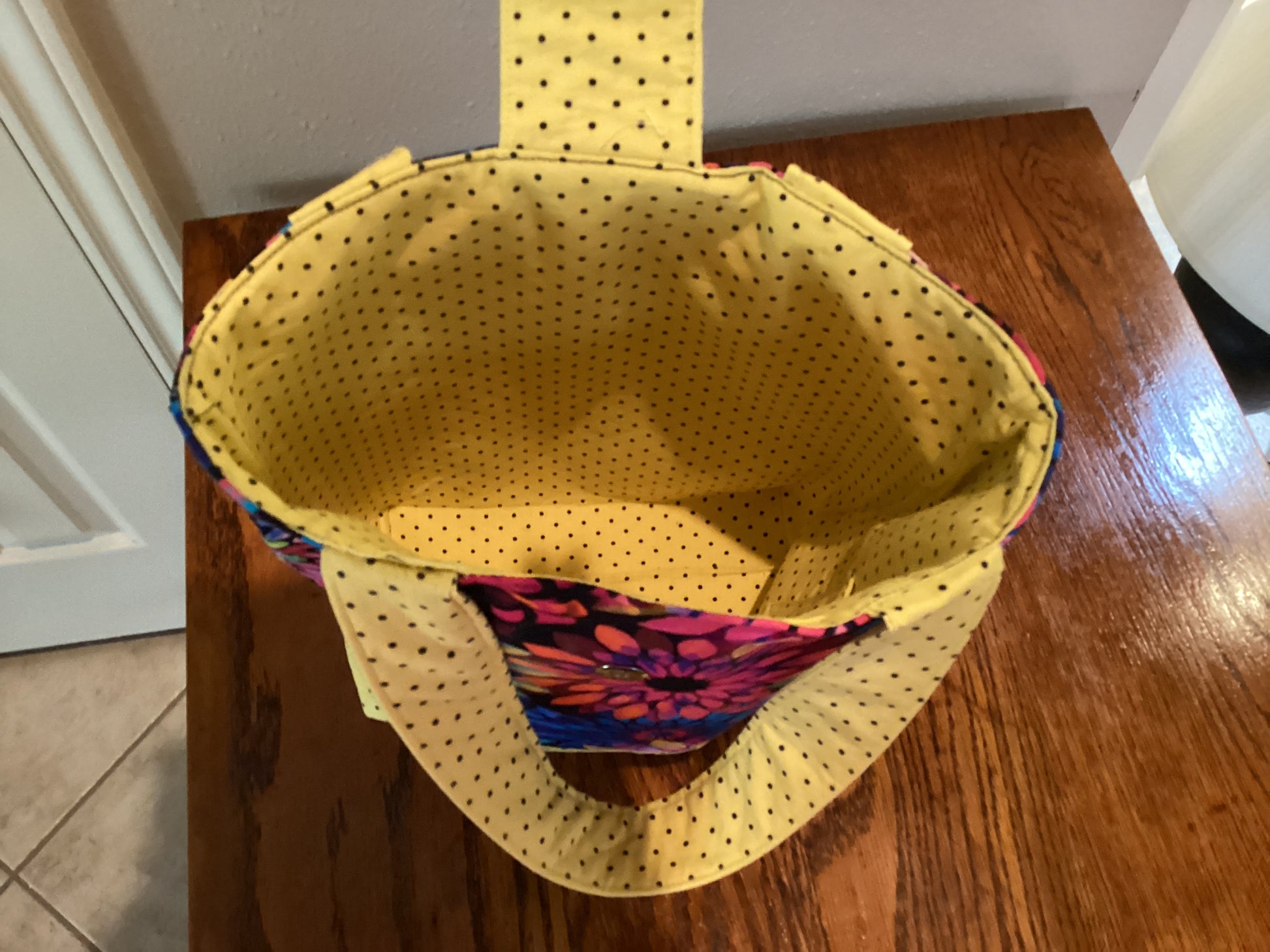 Multicolored Tote Bag with Yellow Trim - inside of bag