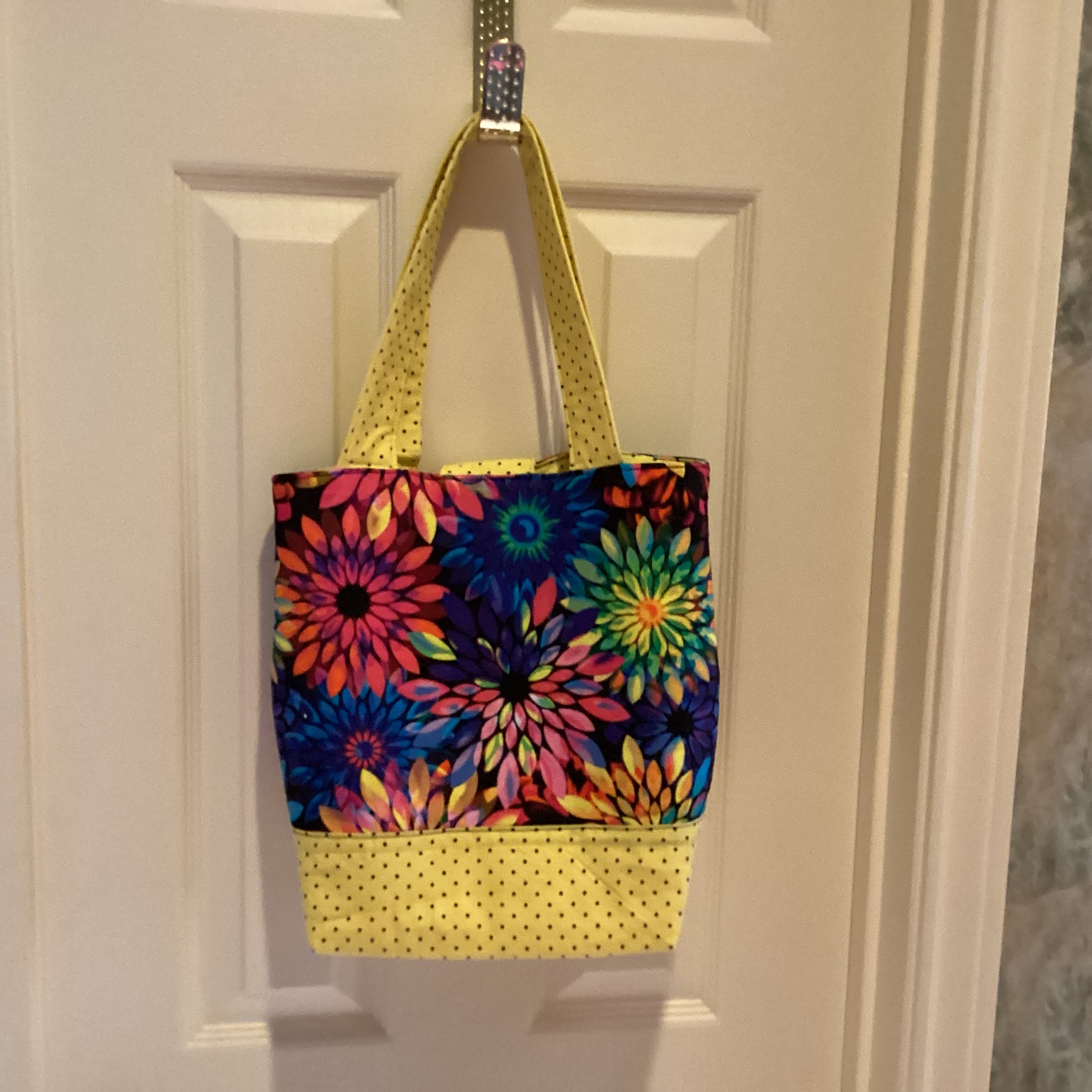 Multicolored Tote Bag with Yellow Trim-front