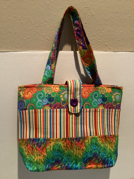 Multi-colored fabric tote bag