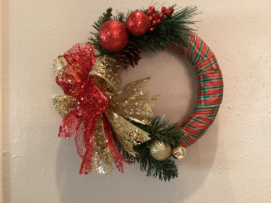 Handmade Christmas Wreath in Red, Green, and Gold