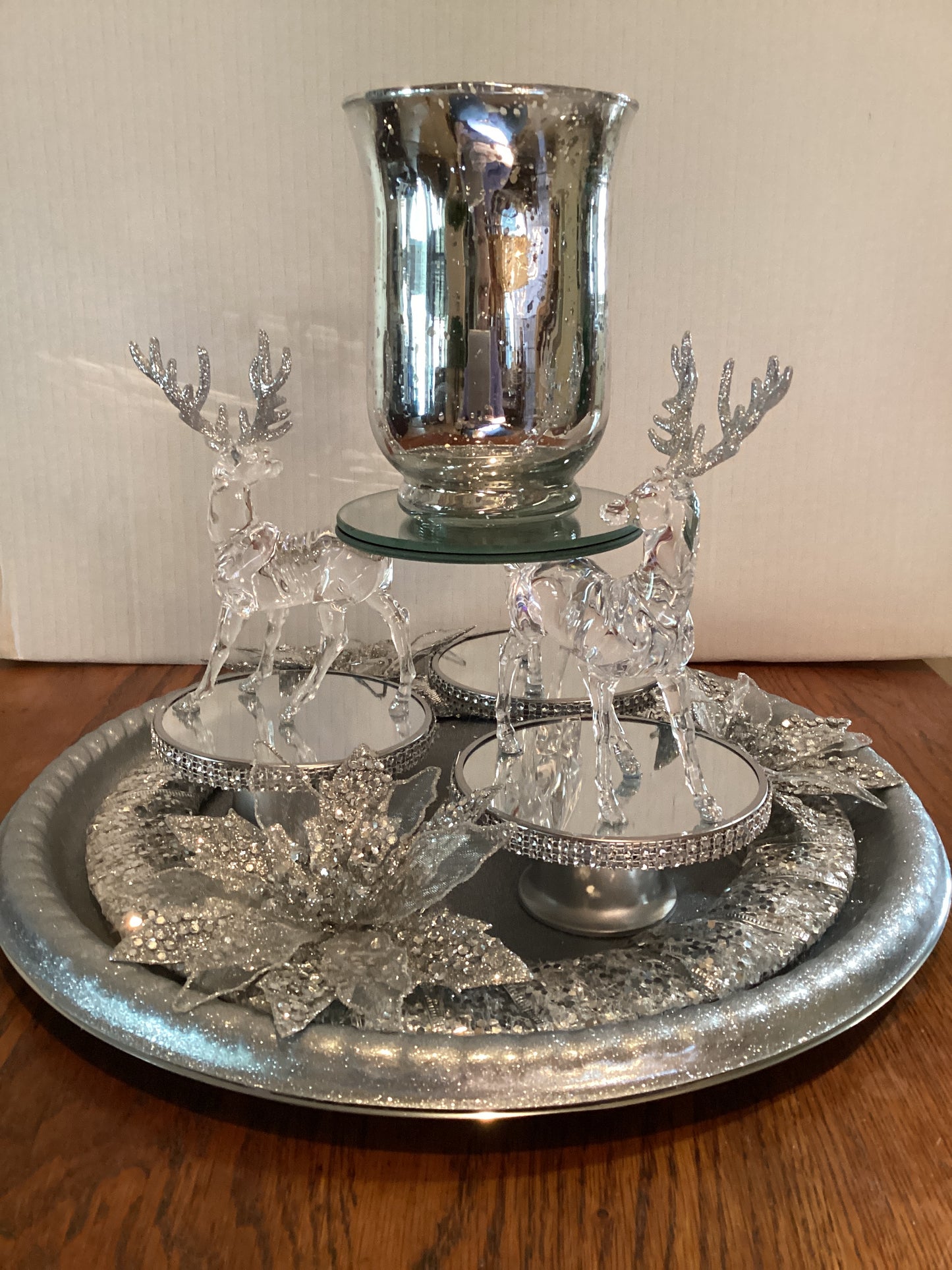 Silver and Glass Christmas Candle Centerpiece