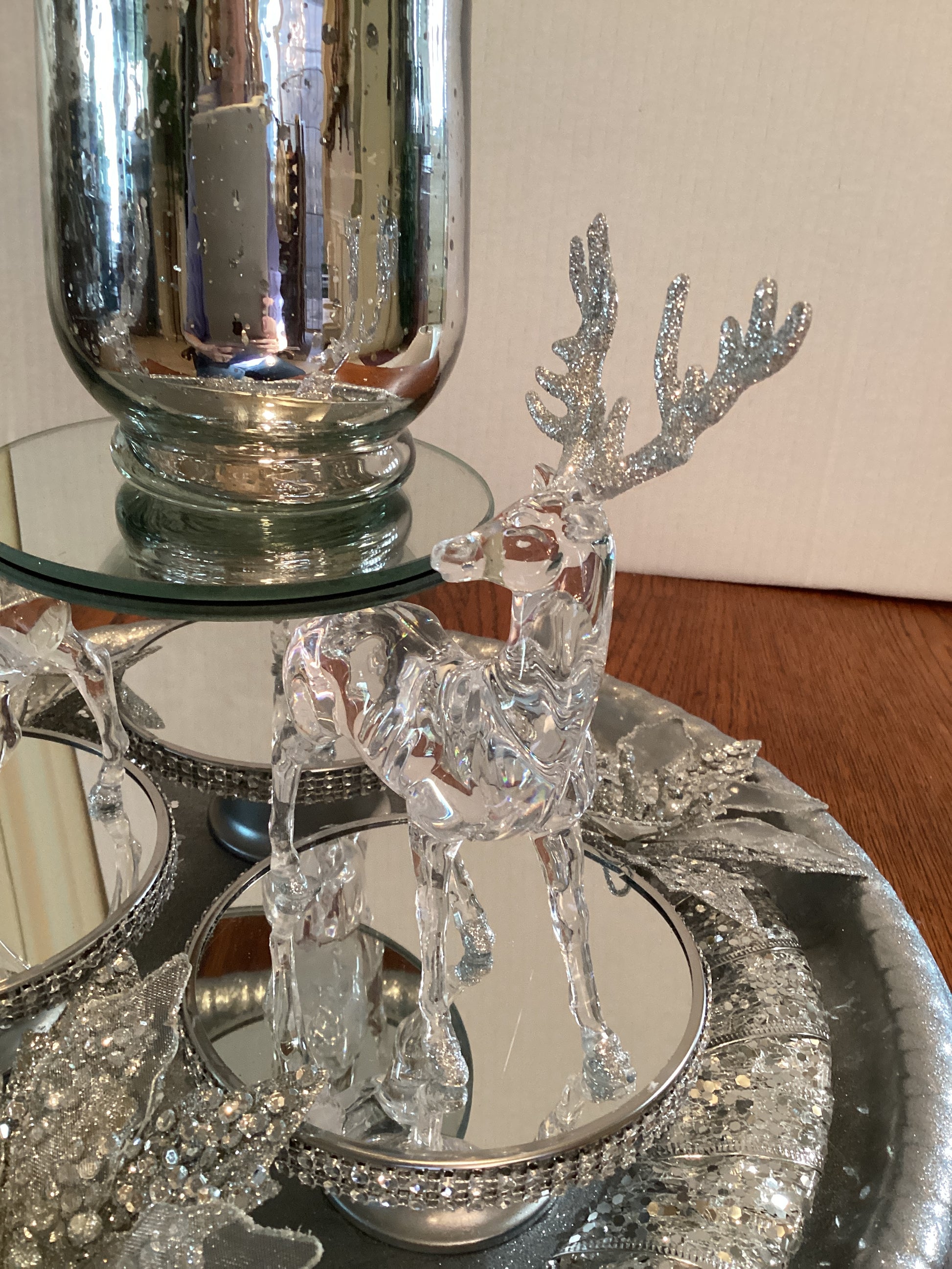 Silver and Glass Christmas Candle Centerpiece - reindeer view