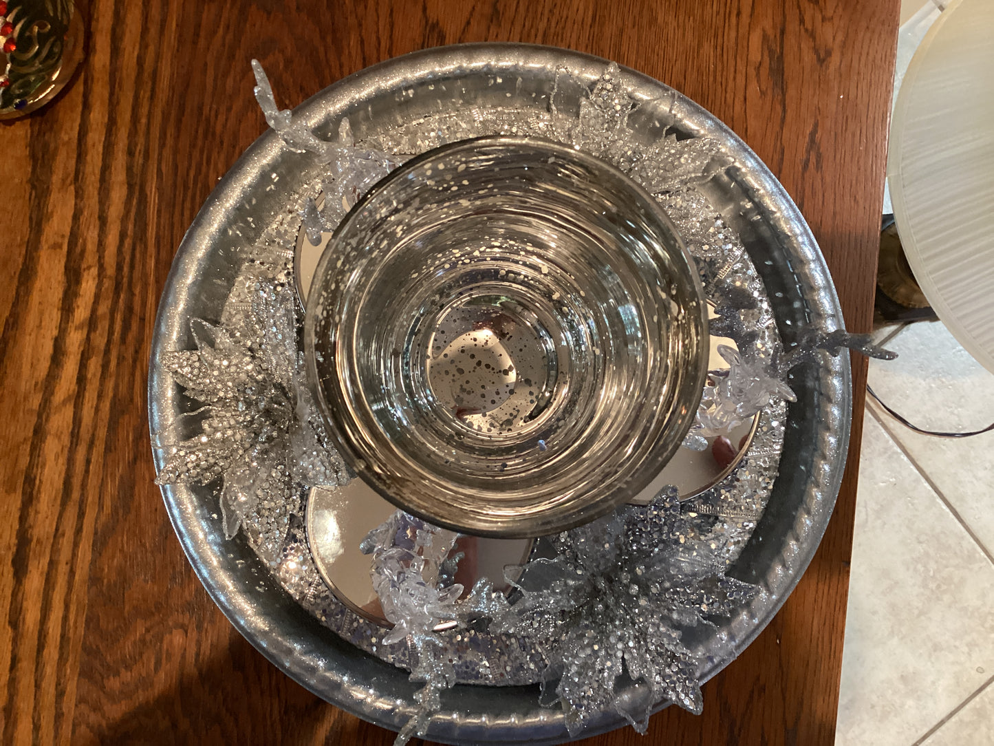 Handmade Silver and Glass Christmas Candle Centerpiece - view from top