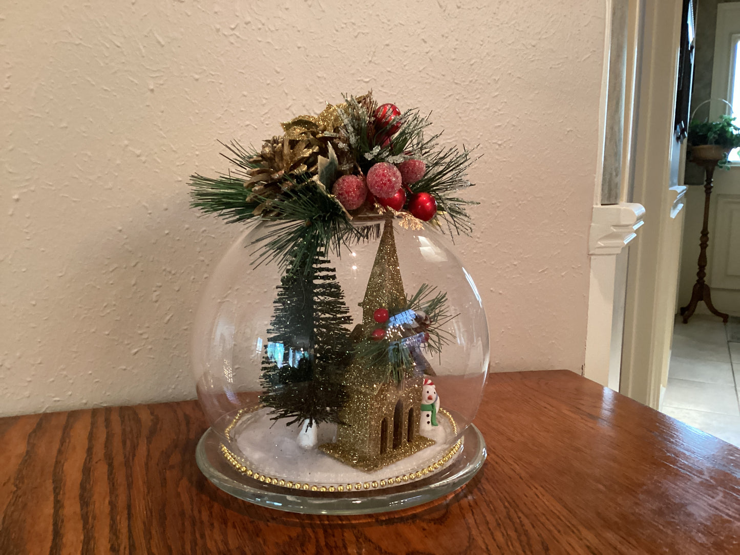 Christmas Cloche with Gold Church