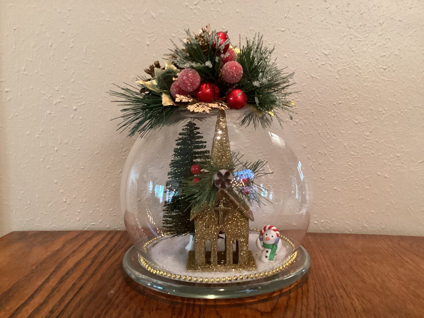 Christmas Cloche with Gold Church